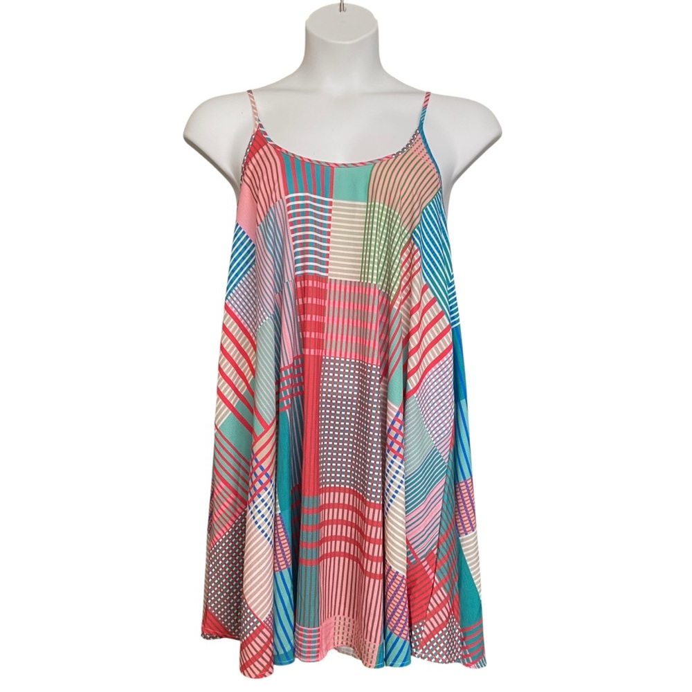 Umgee Patchwork Print Sleeveless FlowyTunic Top Mini Dress Womens Size Large NWT